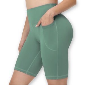Runhit Women's Size XS Green High Waist Workout Biker Shorts with Pockets